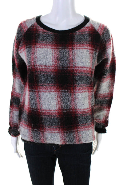 Maison Scotch Womens Plaid Crew Neck Pullover Sweater Red Black Wool Size 1