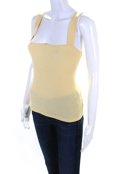 Reformation Womens Yellow Ribbed Knit Square Neck Sleeveless Tank Top Size L