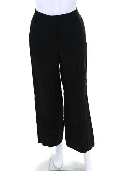 Max Mara Womens Linen Buttoned Hook & Eye Straight Leg Pants Black Size EUR32