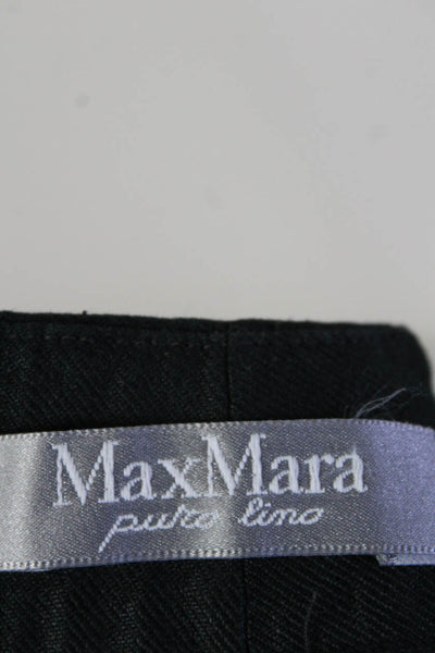 Max Mara Womens Linen Buttoned Hook & Eye Straight Leg Pants Black Size EUR32