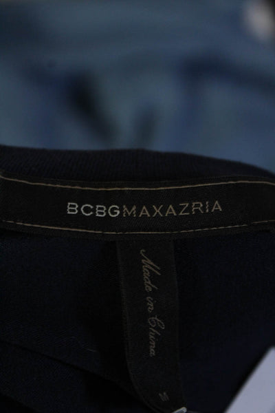 BCBG Max Azria Womens Long Sleeve Round Neck High Low Blouse Top Navy Size M