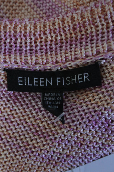 Eileen Fisher Womens Stripe Texture Knit Long Sleeve Button Cardigan Pink Size L