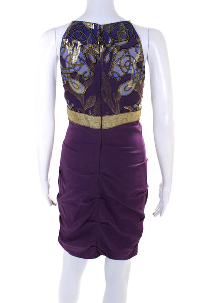 Nicole Miller Collection Womens High Neck Cutout Dress Purple Gold Tone Size 6