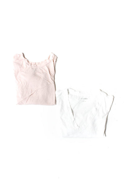 Intermix Alo Womens Short Sleeved V Neck T Shirts White Pink Size P XS Lot 2