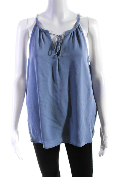 Joie Womens 100% Silk High Tied V Neck Sleeveless Tank Top Blouse Blue Size S