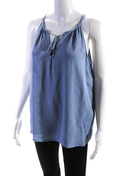 Joie Womens 100% Silk High Tied V Neck Sleeveless Tank Top Blouse Blue Size S