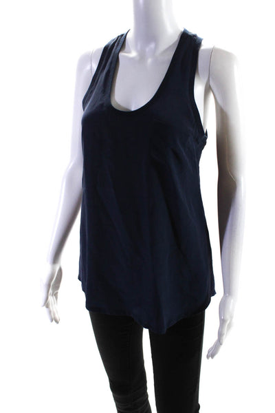 Joie Womens 100% Silk Scoop Neck Pocket Sleeveless Tank Blouse Navy Blue Size S