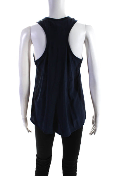 Joie Womens 100% Silk Scoop Neck Pocket Sleeveless Tank Blouse Navy Blue Size S