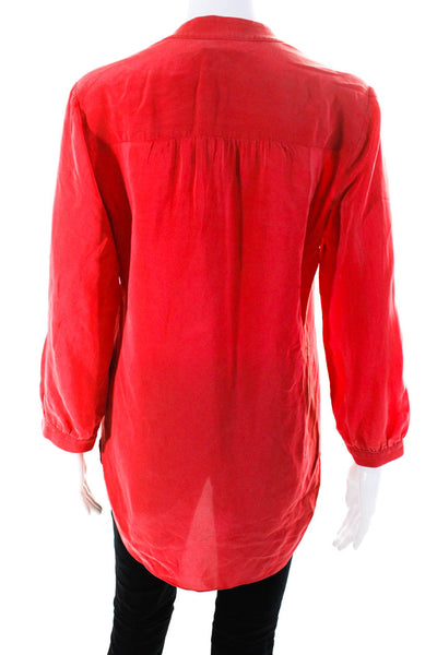 Amanda Uprichard Womens Silk V-Neck Long Sleeve High Low Blouse Top Red Size P S