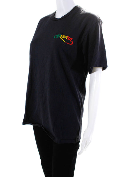 SPRWMN Womens Cotton Graphic Print Round Neck Short Sleeve T-Shirt Black Size XS