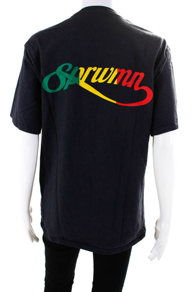 SPRWMN Womens Cotton Graphic Print Round Neck Short Sleeve T-Shirt Black Size XS