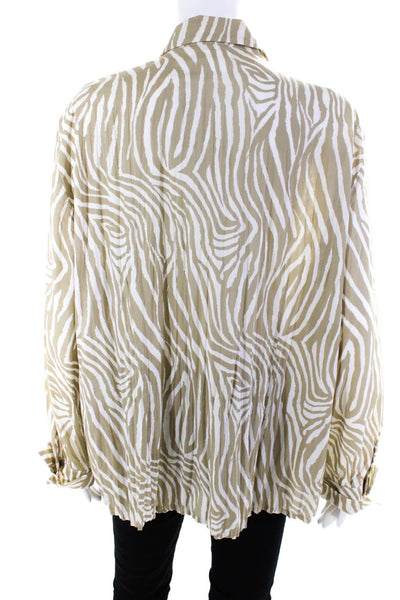 BASLER Womens Cotton Zebra Print Long Sleeve Button Up Shirt Green White Size 46