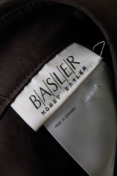 BASLER Womens Faux Suede 3/4 Sleeve Collared Button Down Shirt Top Brown Size 46