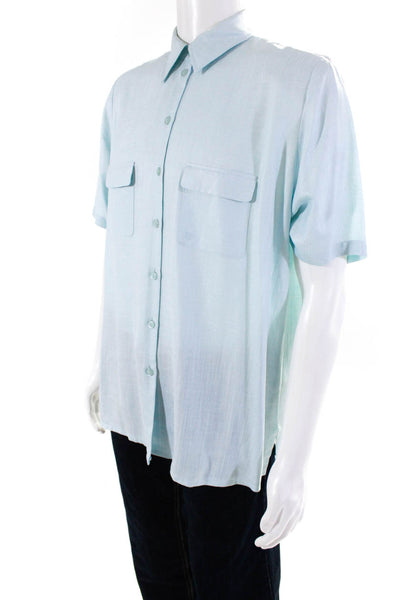 BASLER Mens Short Sleeve Collared Two Pocket Button Up Shirt Light Blue Size 44