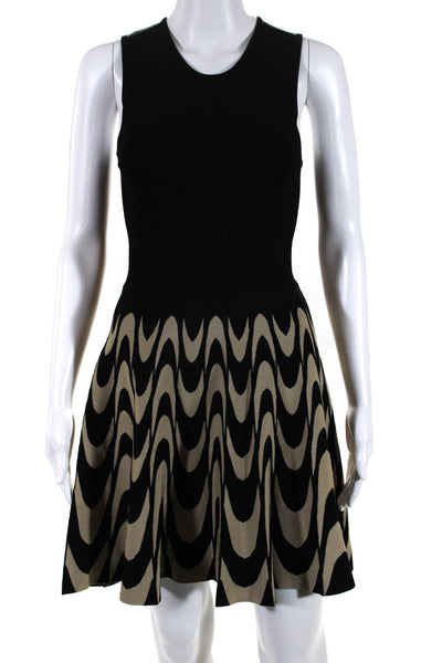 Parker Womens Knit Abstract Sleeveless Mini Fit & Flare Dress Black Beige XS
