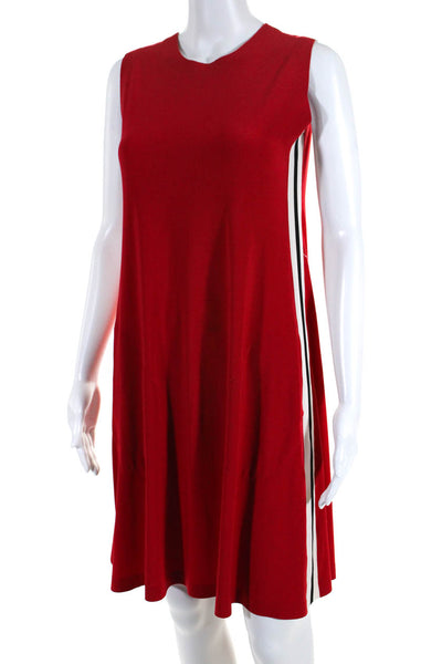 Norma Kamali Womens Striped Matte Jersey Sleeveless Shift Dress Red Size Small