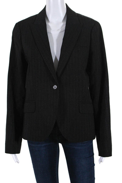 Theory Womens Single Button Pointed Lapel Blazer Jacket Gray Wool Size 12