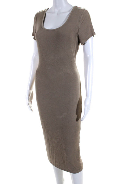 Rachel Zoe Womens Short Sleeve Scoop Neck Body Con Dress Beige Size Medium
