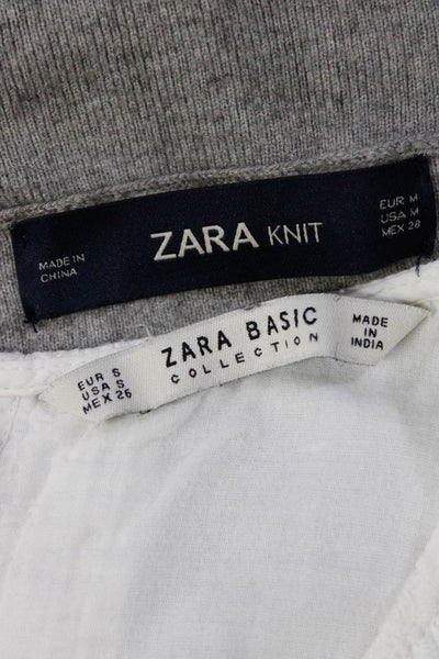 Zara Women's Round Neck Short Sleeves Textured Blouse White Size S Lot 2