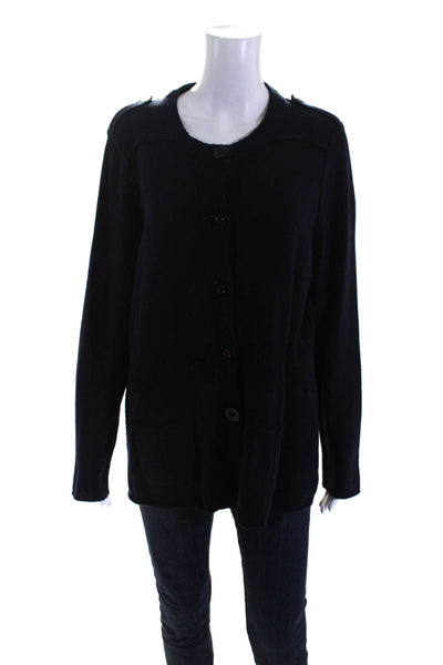 BASLER Womens Wool Long Sleeve Button Down Sweater Cardigan Navy Blue Size 44