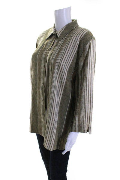 BASLER Womens Striped Print Collared 3/4 Sleeve Button Down Shirt Green Size 44