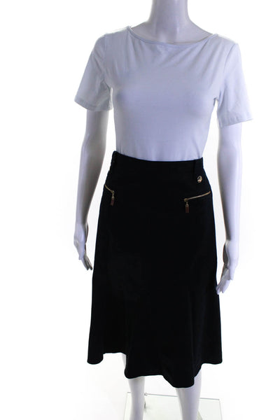 BASLER Womens Cotton Two Pocket Flared Hem Knee Length Skirt Navy Blue Size 2XL
