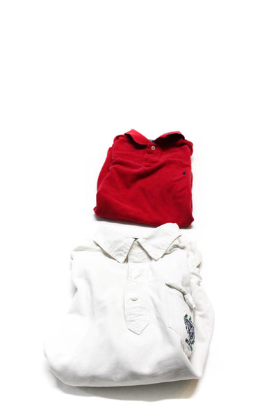 Ralph Lauren Mens Polo Shirts White Red Cotton Size Medium Lot 2