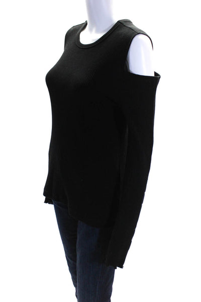 Current/Elliott Womens Cotton Buttoned Cold-Shoulder Ribbed Top Black Size 3