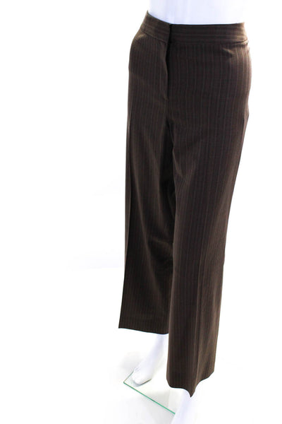 Lafayette 148 New York Womens Wool Striped Blazer Pants Suit Set Brown Size 10 8