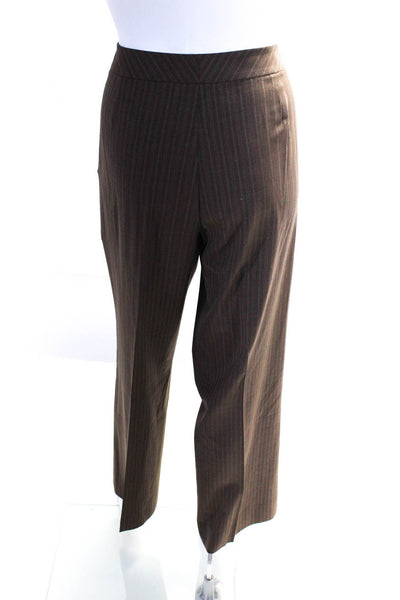 Lafayette 148 New York Womens Wool Striped Blazer Pants Suit Set Brown Size 10 8