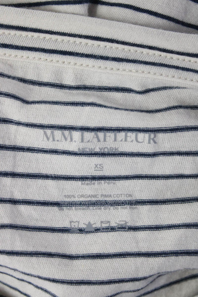 M.M. Lafleur Womens Cotton Striped Round Neck Long Sleeve Top White Size XS