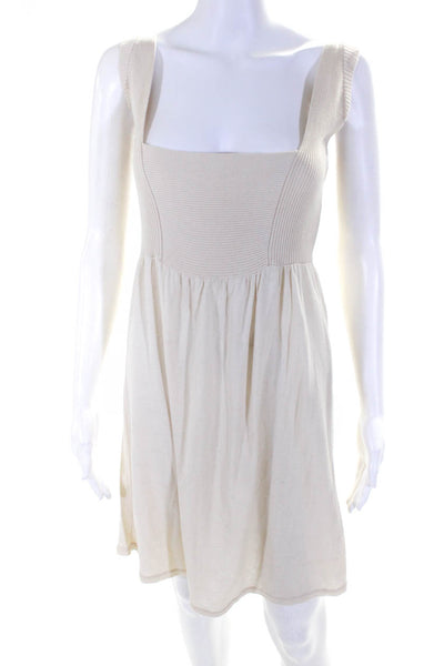 Searle Women's Silk Ribbed Square Neck Sleeveless A-line Dress Beige Size XS