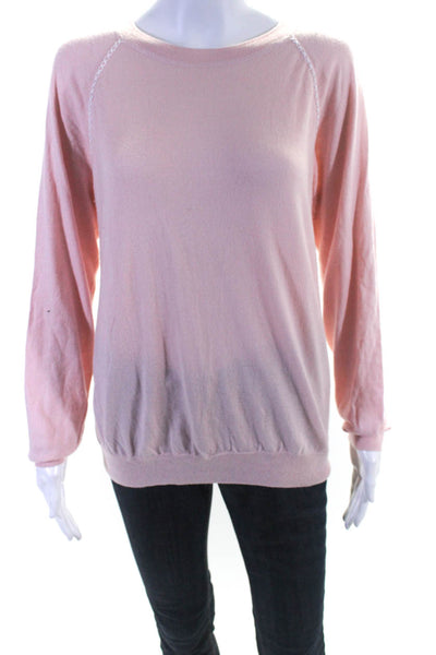 Joie Womens Ribbed Knit Long Sleeve Crew Neck Pullover Sweater Top Pink Size L