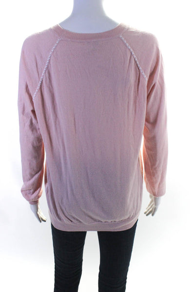 Joie Womens Ribbed Knit Long Sleeve Crew Neck Pullover Sweater Top Pink Size L