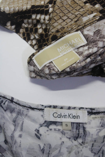 Michael Kors Calvin Klein Womens Animal Print Blouse Top Beige Size S Lot 2