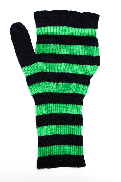 J Crew Green Blue Wool Knit Striped Print Scarf Hat Gloves Set Size OS Lot 3