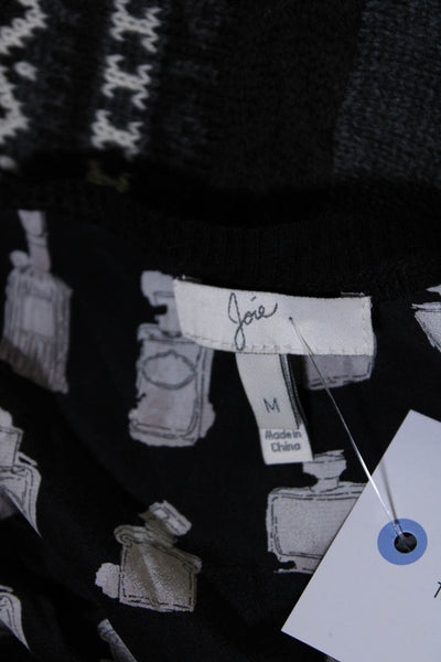 Joie Womens Knit Trim Scoop Neck Perfume Bottle Print Tank Top Black Size Medium