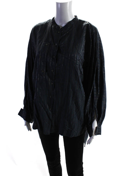 Marc Jacobs Womens Striped Long Sleeve Button Up Top Blouse Dark Gray Size 6
