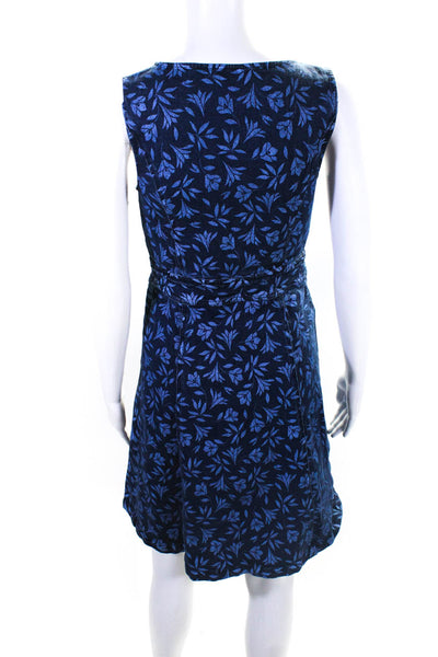 Draper James Womens Button Front Scoop Neck Floral Denim Dress Blue Size 2