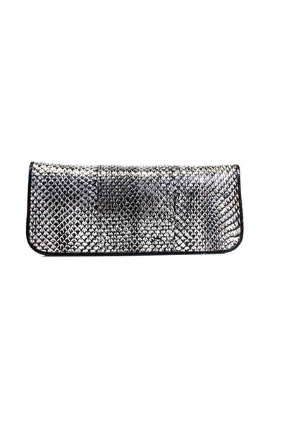 Kara Ross Womens Crystal Metallic Snakeskin Clutch Handbag Silver Tone Black