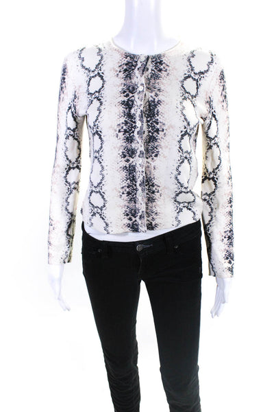 Maje Womens Crew Neck Snakeskin Print Button Up Cardigan Ivory Black Size 1