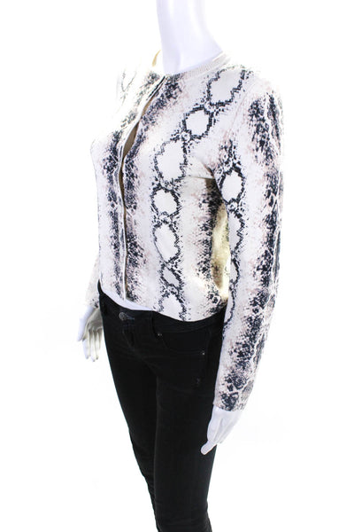 Maje Womens Crew Neck Snakeskin Print Button Up Cardigan Ivory Black Size 1