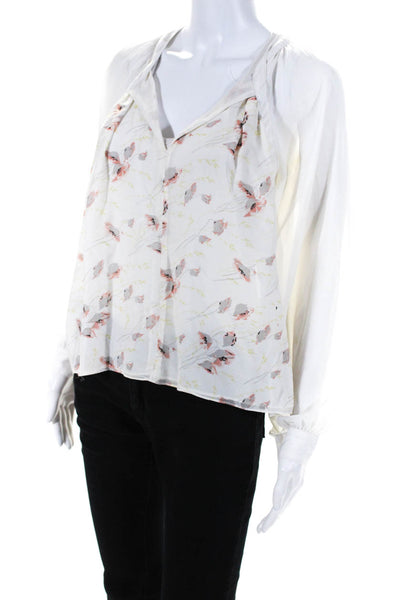 Wink Womens Long Sleeve Sleeve V Neck Floral Silk Shirt White Size Small