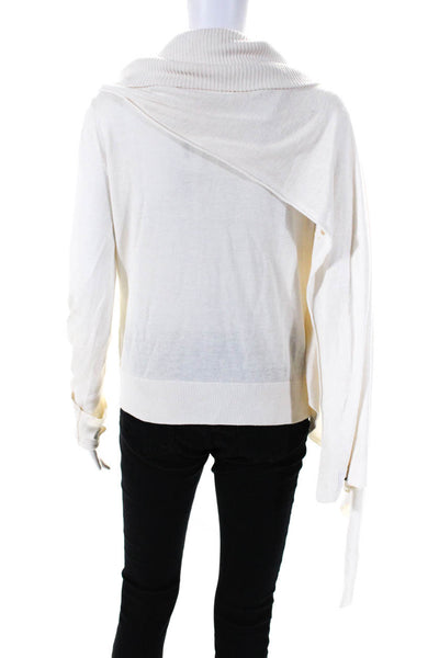 Nicholas K Womens Front Zip Ribbed Cowl Neck Sweater White Linen Size Small