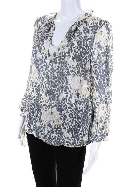 Joie Womens 3/4 Sleeve V Neck Leopard Print Silk Shirt Gray White Size XS