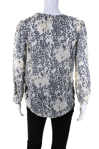 Joie Womens 3/4 Sleeve V Neck Leopard Print Silk Shirt Gray White Size XS