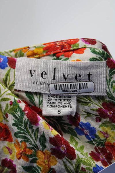 Velvet by Graham & Spencer Womens Short Sleeve Floral Smocked Shirt White Small