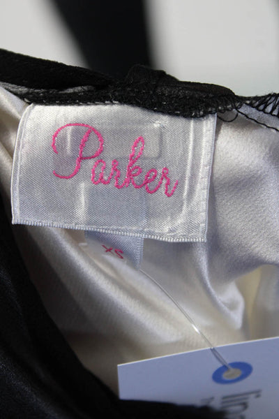 Parker Womens Sleeveless Crew Neck Sheer Trim Silk Top Blouse White Black XS