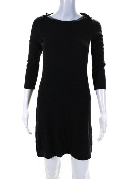 Michael Stars Womens 3/4 Sleeve Scoop Neck Sweater Dress Gray Wool Size 1