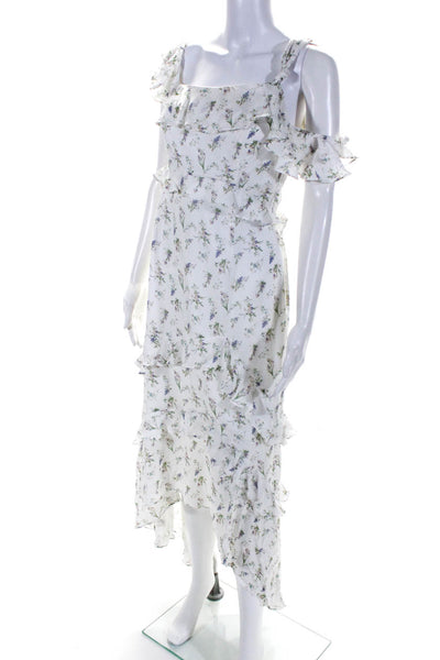 Rachel Zoe Womens Sleeveless Ruffled Scoop Neck Floral Midi Dress White Size 2